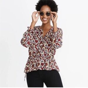 MADEWELL drawstring peplum blouse in Viola Floral NWT